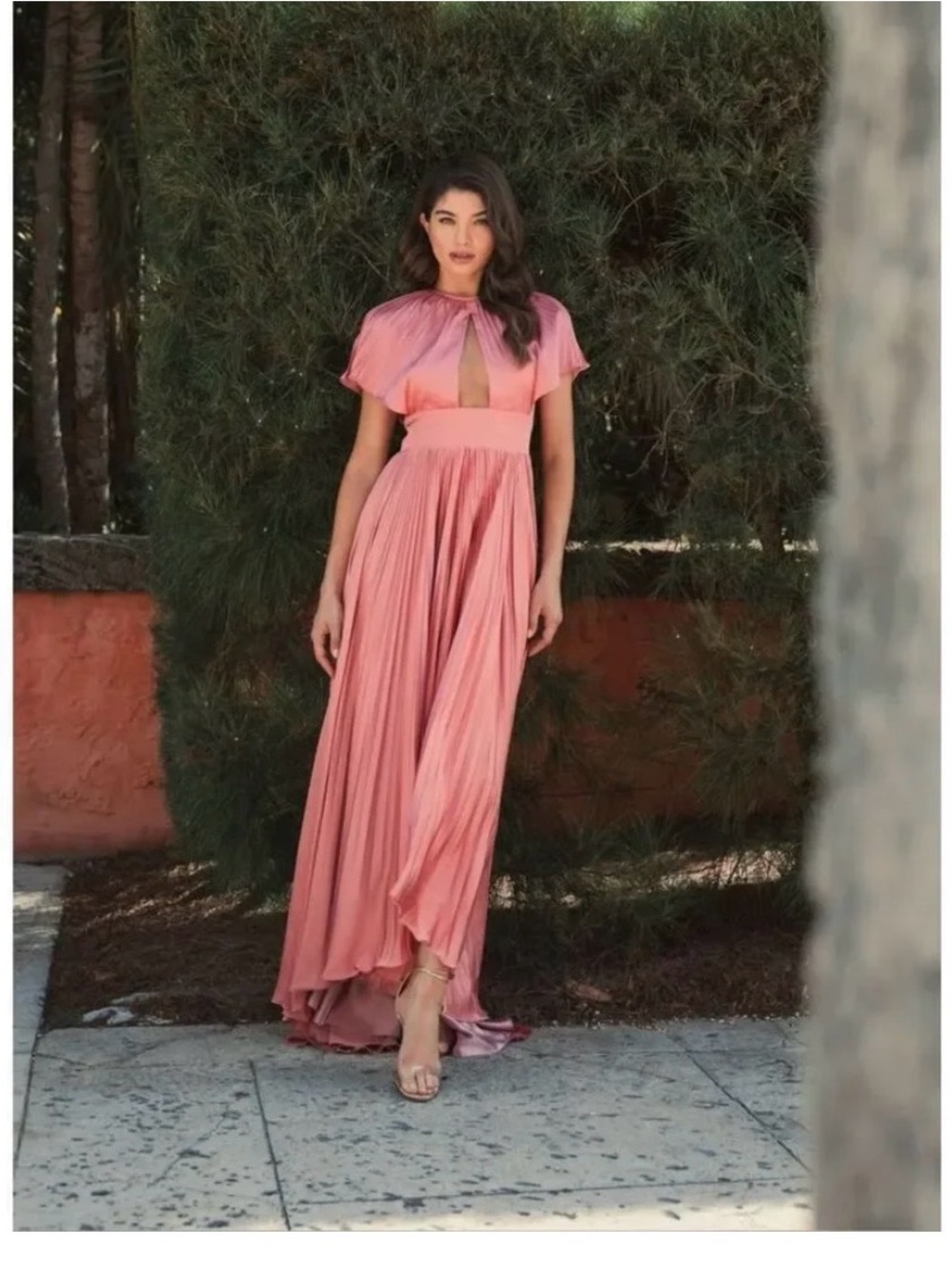 Mac Duggal Pleated Satin Maxi Dress - Rose Pink - Picture 6 of 6